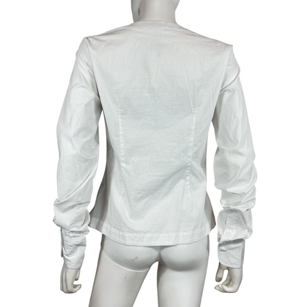 Good American Sleek White Poplin Ruched V-Neck Shirt Size M - Picture 3 of 4